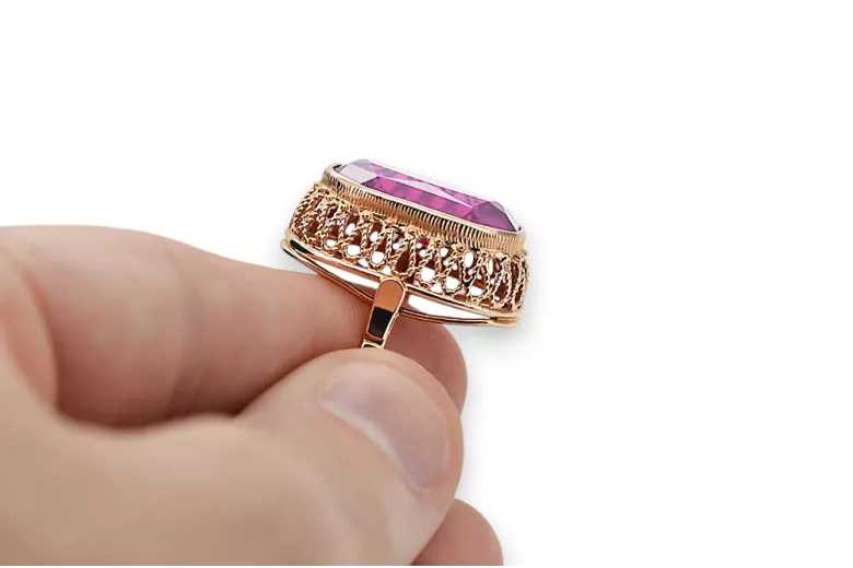 Anillo Joyería vintage Amatista Oro rosa antiguo original de 14k vrc129r